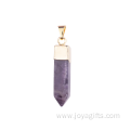 Natural Gemstone Healing Almethyst Pendant Hexagonal Prism with Gold Chain